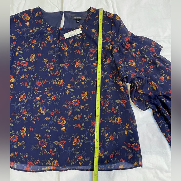 Madewell Navy Blue Tiered Ruffle Sleeve Blouse, Size M, NWT - Picture 4 of 9